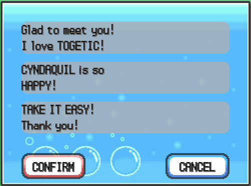 Screenshot of the message sent with the Cyndaquils